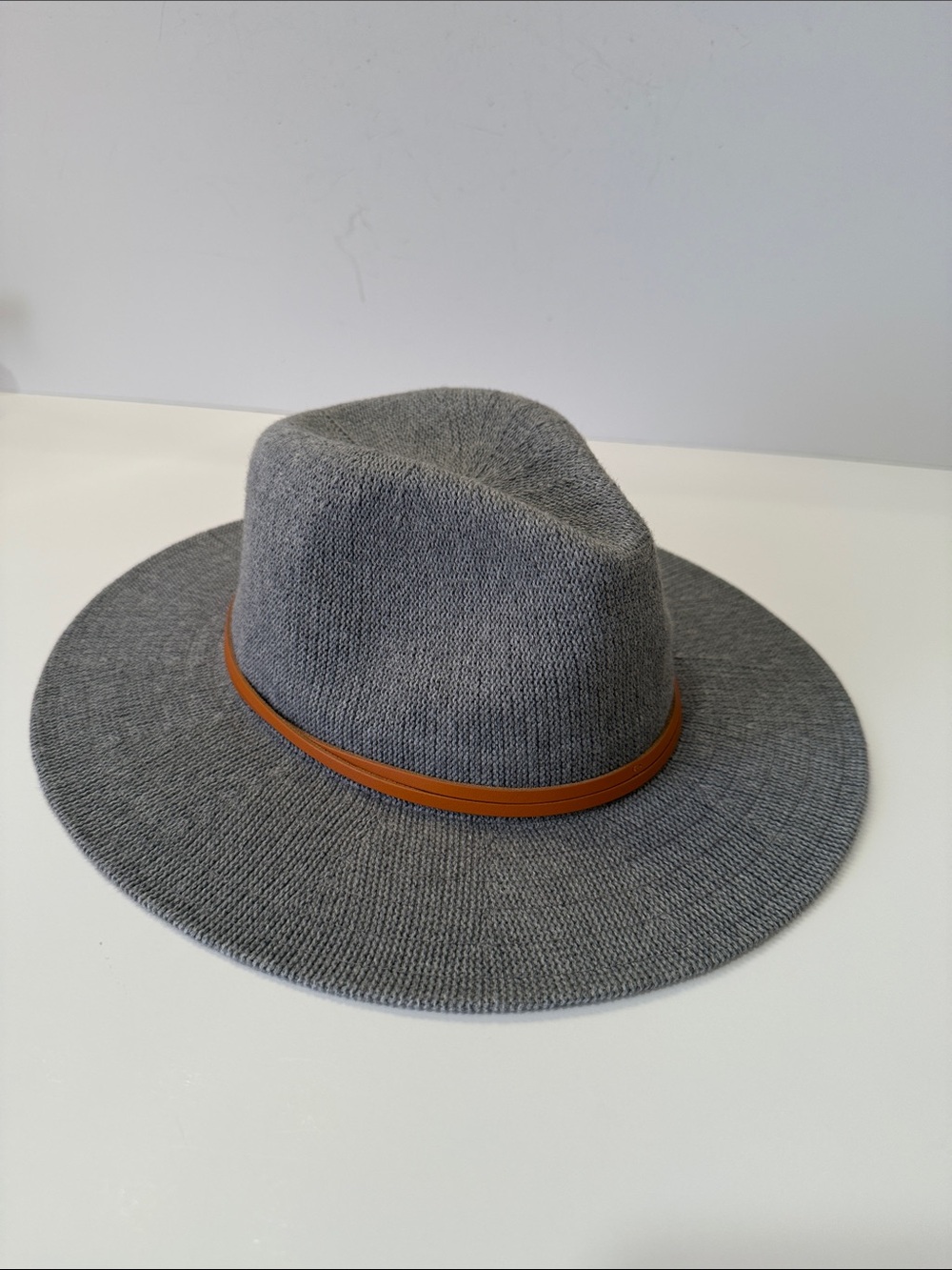 Anthropologie Gray Weave Wide-Brim Fedora with Brown Band